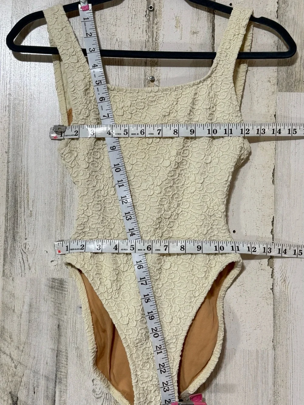 Vintage Daffy Swimwear Cream Textured Slim Fit One-Piece Swimsuit